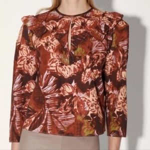 Walter Baker Jayden Top Sierra Bloom Long Sleeve Boho Ruffle Floral Fall L New
